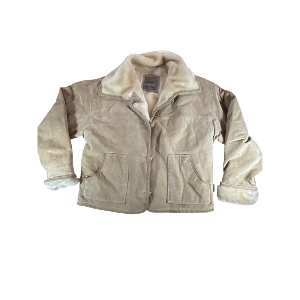 Pacific Trail Outdoor Leather Jacket Tan Suede Faux Fur Lined Large RN103059